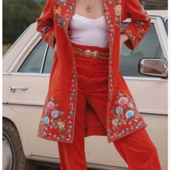 NWT CU It's Only Rock 'n Roll Embroidered Cotton Velvet Long Line Jacket M - Picture 3 of 11